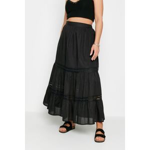 Yours Curve Black Tiered Lace Cotton Maxi Skirt, Women's Curve & Plus Size, Yours Black 34-36 Female