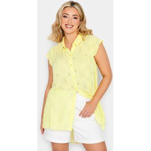 Yours Curve Yellow Broderie Anglaise Sleeveless Blouse, Women's Curve & Plus Size, Yours Yellow 22-24 Female