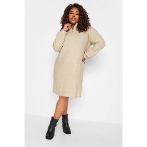 Yours Curve Stone Brown Soft Touch Ribbed Zip Jumper Dress, Women's Curve & Plus Size, Yours Nude 18 Female