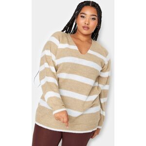 Yours Curve Beige Brown Stripe Knitted Jumper, Women's Curve & Plus Size, Yours Brown 18-20 Female