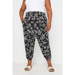 Yours Curve Black Vine Print Cropped Harem Trousers, Women's Curve & Plus Size, Yours Black 22-24 Female