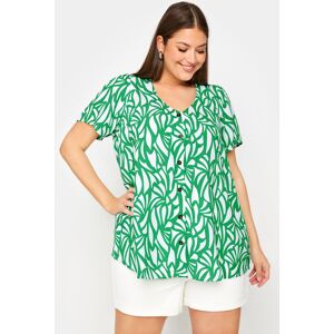 Yours Curve Green Abstract Print Button Front Blouse, Women's Curve & Plus Size, Yours Green 14 Female