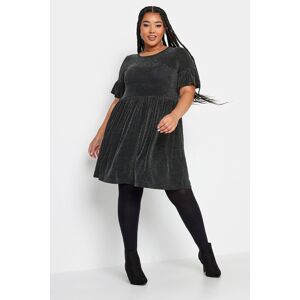Yours Curve Black & Silver Glitter Frill Sleeve Tunic Dress, Women's Curve & Plus Size, Yours Black 26-28 Female