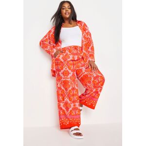 Limited Collection Curve Orange Abstract Print Wide Leg Trousers, Women's Curve & Plus Size, Limited Collection Orange 30-32 Female