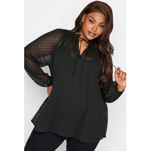 Yours Curve Black Tie Neck Dobby Blouse, Women's Curve & Plus Size, Yours Black 18 Female