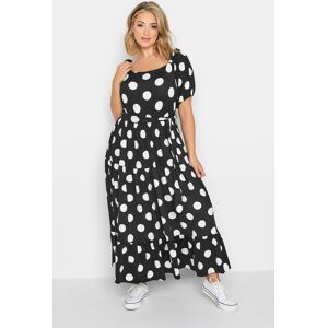 Yours Curve Black Polka Dot Print Tiered Maxi Dress, Women's Curve & Plus Size, Yours Black 22-24 Female