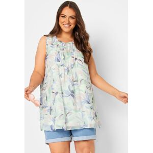 Yours Curve Light Green Floral Pintuck Sleeveless Blouse, Women's Curve & Plus Size, Yours Green 20 Female