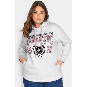 Yours Curve Grey Marl Varsity Slogan Soft Touch Hoodie, Women's Curve & Plus Size, Yours Grey 22-24 Female