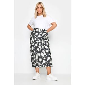 Yours Curve Black & White Abstract Print Satin Midi Skirt, Women's Curve & Plus Size, Yours Black 34-36 Female