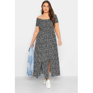 Yours Curve Black Floral Shirred Bardot Maxi Dress, Women's Curve & Plus Size, Yours Black 16 Female