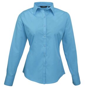 (16, Turquoise) Premier Womens/Ladies Poplin Long Sleeve Blouse / Plain Work Shi
