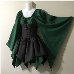 Unbranded (Green Black, L) Medieval female woodland elf fairy skirt corset suit