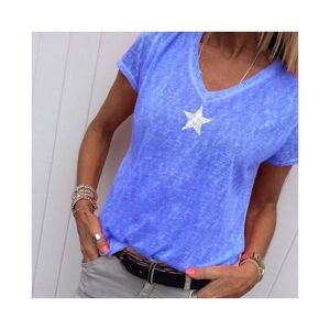 Unbranded (DarkBlue, M) Women V-Neck T-Shirt Casual Loose Star Summer Shirts Solid Short S
