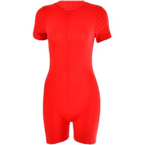 Unbranded (Red, M) Women Summer Short Sleeve Turtleneck Jumpsuit Sexy Half Zip Up Biker Sh