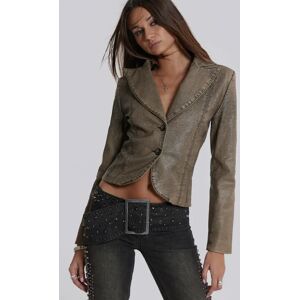 Fitted Distressed PU Blazer   Jaded London - XS / Grey