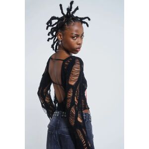Shredded Laddered Knitted Backless Long Sleeve Top   Jaded London - XS / Black