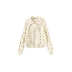 Cubic Lozenge and Cable Knit Zip Up Cardigan Beige UN female