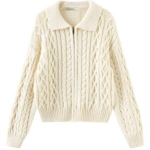 Cubic Lozenge and Cable Knit Zip Up Cardigan Beige UN female