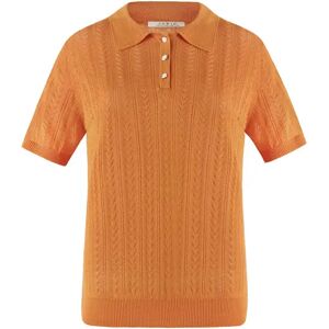 Cubic Polo Collar Short Sleeve Knit Top Orange XL female