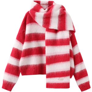 Cubic Striped Color Block Wool Knit Cardigan With Scarf Red UN female