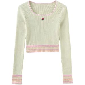 Cubic Boat Neck Long Sleeve Knit Top Light Green M female