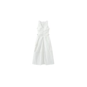Cubic Drawstring Pleated V-Neck Sleeveless Dress White S female