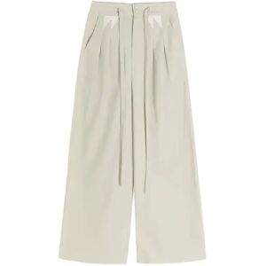 Cubic Drawstring Pleated Pure Cotton Wide Leg Pants Beige M female