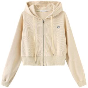 Cubic V-Neck Zip Up Hoodie Wheat UN female