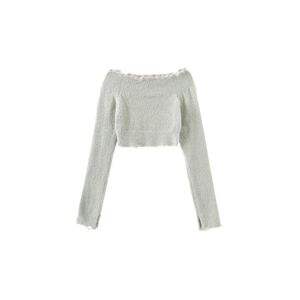 Cubic Off-Shoulder Long Sleeve Knit Crop Top White Smoke S female