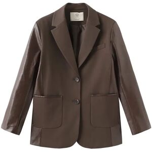 Cubic Faux Leather and Wool Oversized Blazer Saddle Brown L female