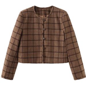 Cubic Checked Vintage Style Jacket Coffee S female