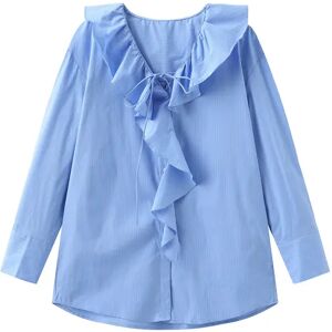 Cubic Ruffle Collar Striped Shirt Blue S female