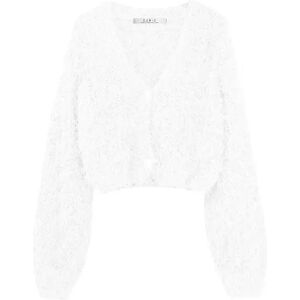 Cubic Cropped V-neck Fluffy Knit Cardigan White UN female