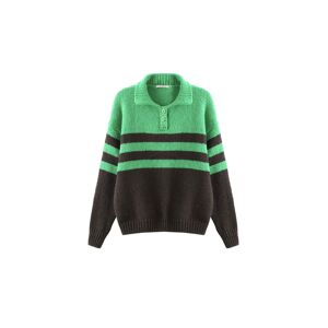 Cubic Polo Collar Striped Knit Sweater Green UN female