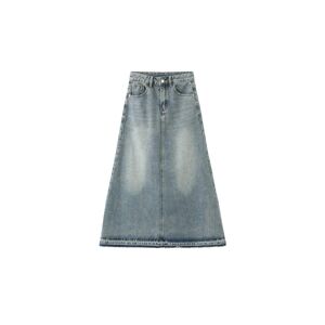 Cubic A-line Denim Maxi Skirt Steel Blue S female