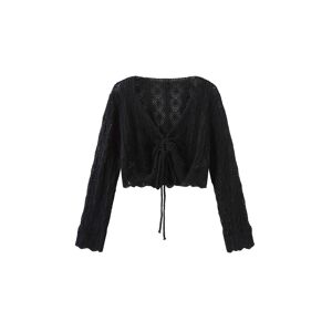 Cubic Thin Knit V-Neck Drawstring Top Black UN female