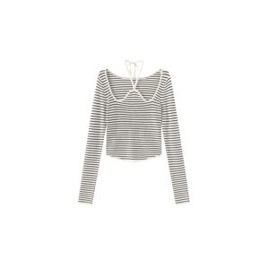 Cubic Chest Cut Out Striped Long Sleeve Top Black M female