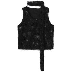 Cubic Sequin Knit Tank Top Black S female