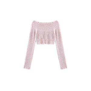 Cubic Off-Shoulder Long Sleeve Knit Crop Top Pink M female