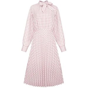 Cubic Tartan Neck Tie A-line Dress Pink S female