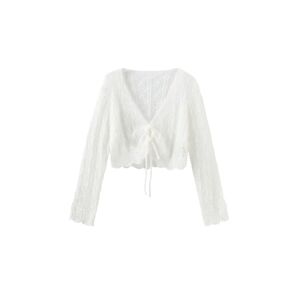 Cubic Thin Knit V-Neck Drawstring Top White UN female