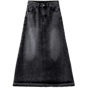 Cubic A-line Denim Maxi Skirt Black S female