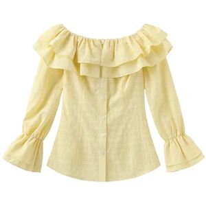 Cubic Frills Volume Off Neckline Shirt Yellow L female