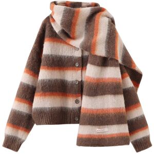 Cubic Striped Color Block Wool Knit Cardigan With Scarf Coffee UN female