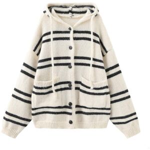 Cubic Striped Hooded Cardigan White UN female