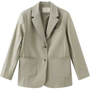 Cubic Faux Leather and Wool Oversized Blazer Dark Khaki L female