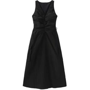 Cubic Drawstring Pleated V-Neck Sleeveless Dress Black S female