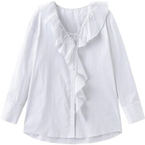 Cubic Ruffle Collar Striped Shirt White M female