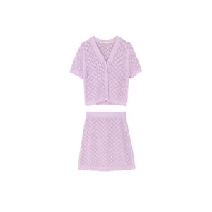 Cubic Thin Lace Knit Cardigan and Mini Skirt Set Lavender UN female