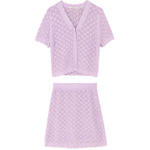 Cubic Thin Lace Knit Cardigan and Mini Skirt Set Lavender UN female